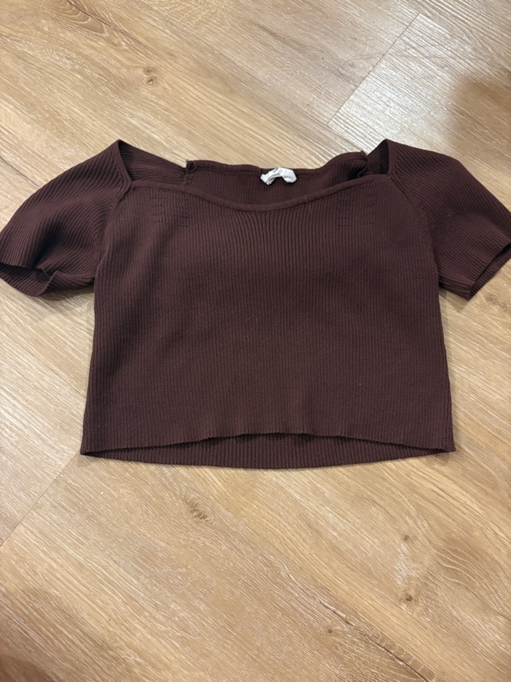 Double Zero Ribbed Square Neck Crop Top - Brown